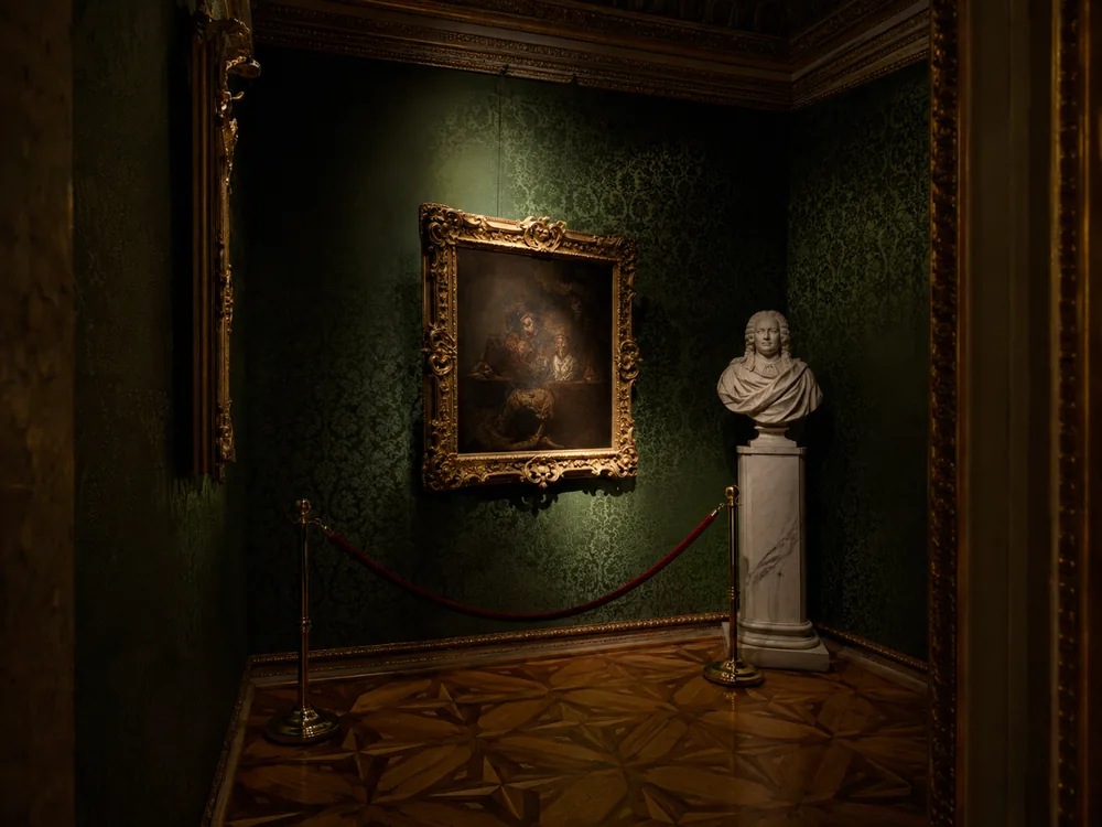 The Portrait of Innocent X in its cabinet, with the Bernini bust