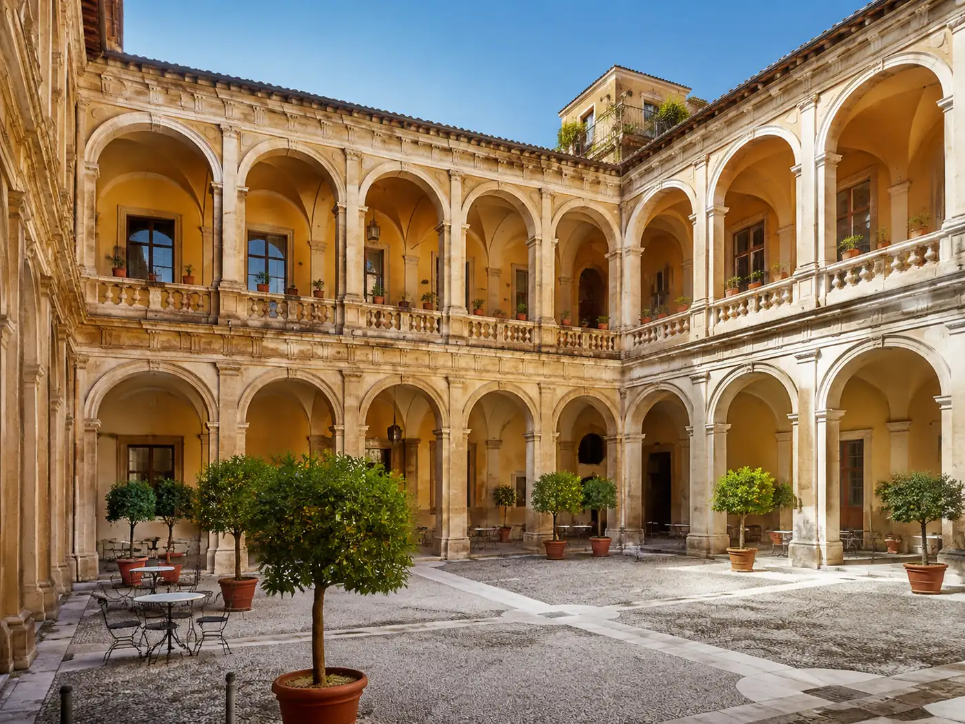 The internal courtyard of the palazzo, where the café is
